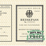 Detail view of vintage German passport